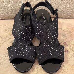 New Black Fabric Sling back Heels